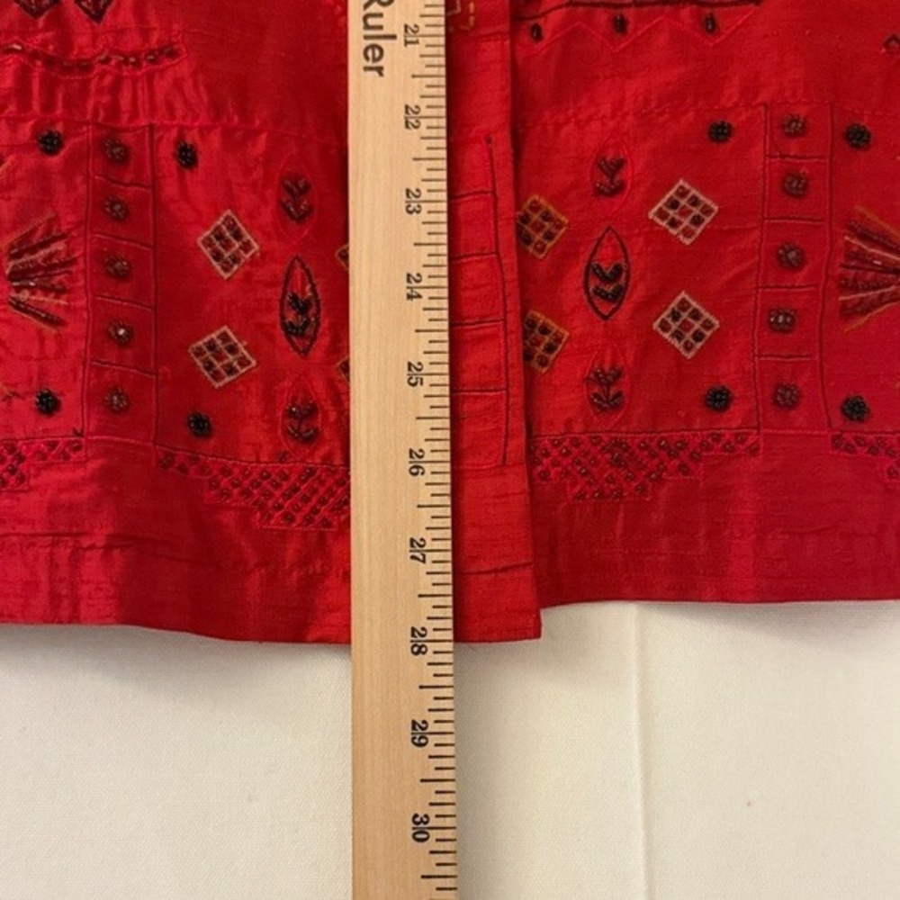 Chicos Design Red Silk Embroidered Beaded Button Down‎ Shirt Womens Size 3 Large - Picture 8 of 9